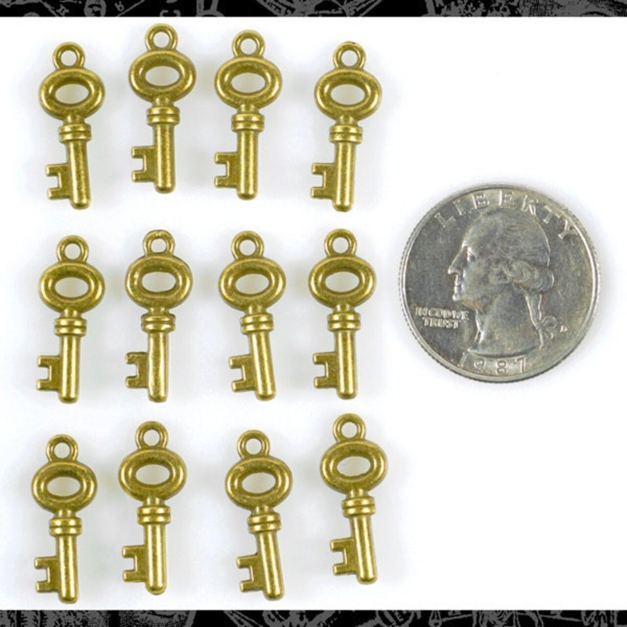 Bronze Finish Small Antiqued Style Key Charms - Set of Twelve - ZB-C13